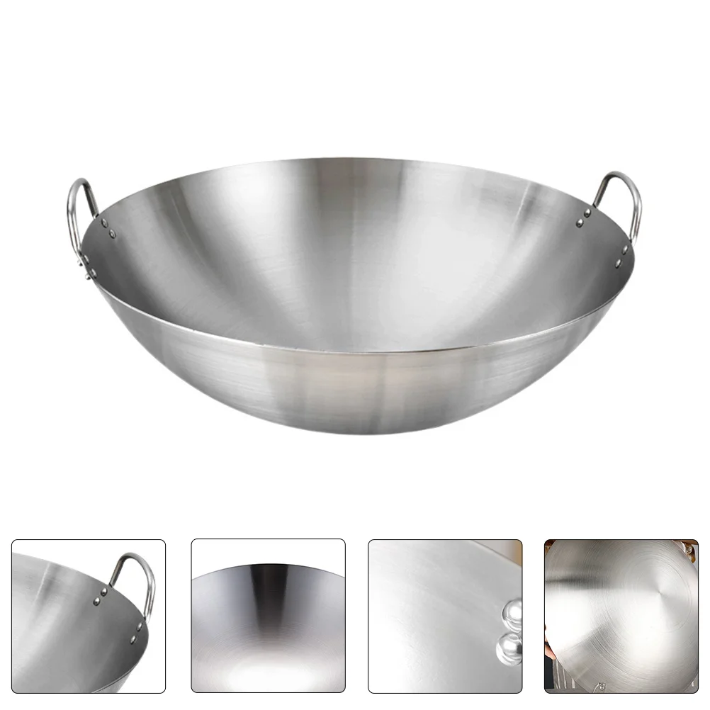 

Stainless Steel Wok Induction Cooktop Round Bottom Flat Frying Pan Woks& Stir- Pans Binaural Cooking Utensils Chinese