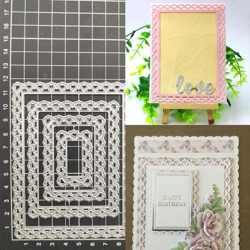 

Lace Rectangle Frame Metal Cutting Dies Stencil Scrapbook Album Stamp Paper Card Embossing Decor Craft Knife Mould