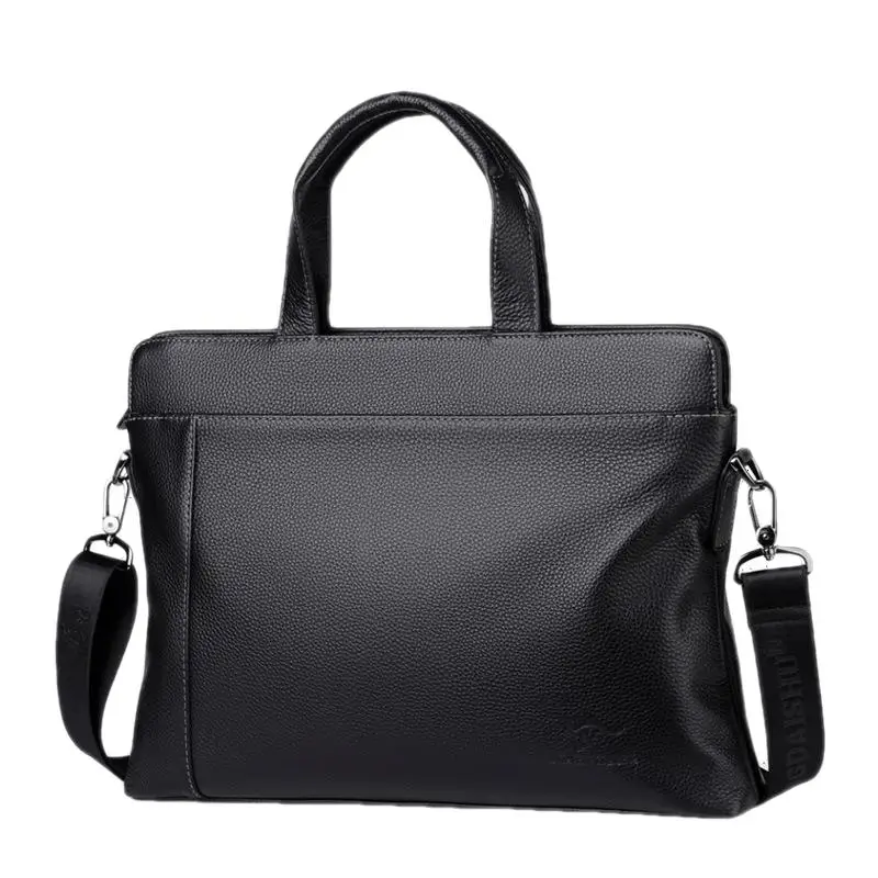 Business Genuine Leather Men's Briefcase Black Cowhide Handbag Large Capacity Laptop Computer Bag Male Shoulder Messenger Bag