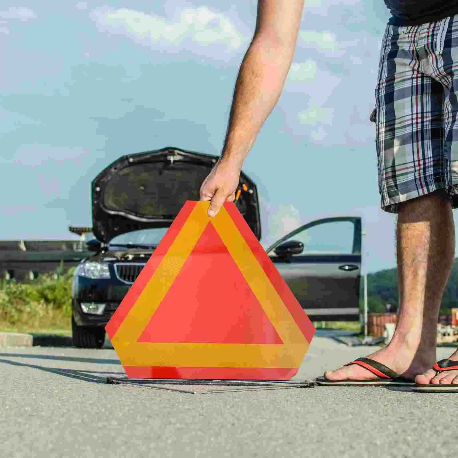 

2 Pcs Triangular Reflector Car Flag Triangle Safety Signs Warning Slow Moving Vehicle Reflectors Aluminum
