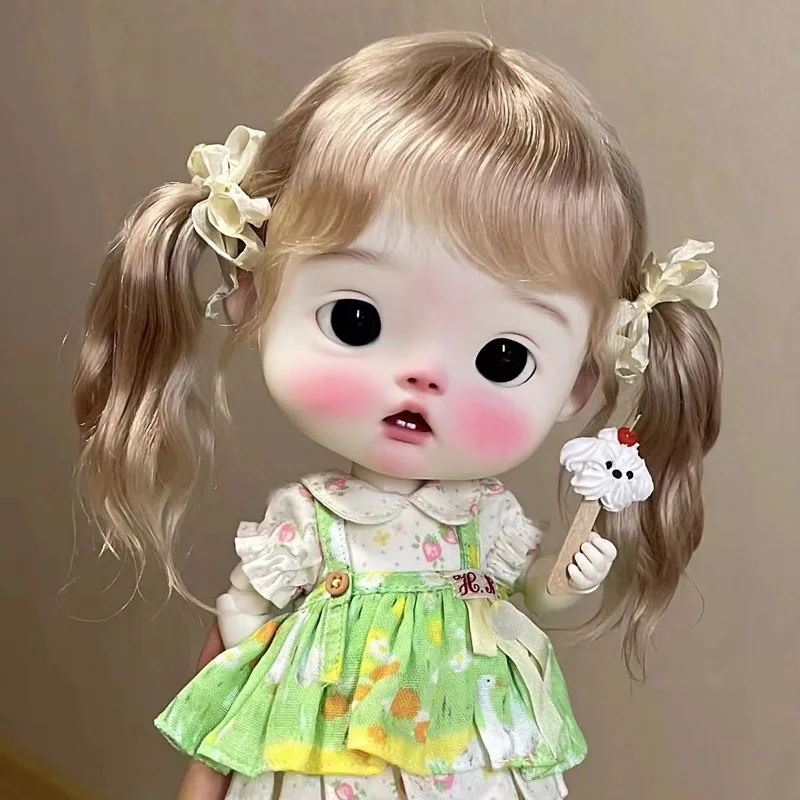 Фото Парик BJD, кукла с большой головой, милая челка, двойной хвост, вьющиеся волосы для Blyth Meng, DIANDIAN, волосы Qbaby, аксессуары для кукол 24,5-27 см №5