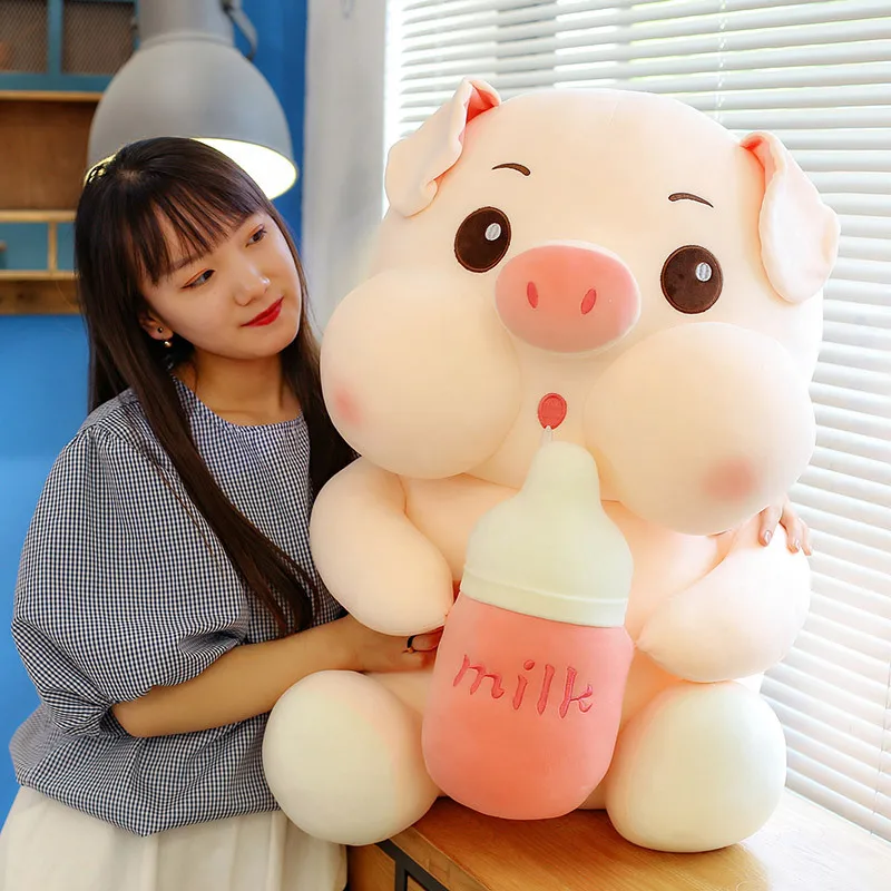 

30-70cm Kawaii Milk Bottle Pig Pluah toy Soft Stuffed Animal Cartoon Fun Plushie Dolls Room Decor Pillow Cute Girl Birthday Gift