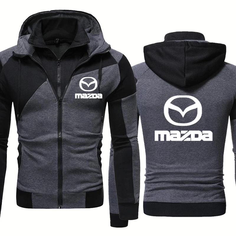 

NEW Casual Spring Autumn Fashion Men's hooded zipper Mazda Car Logo Printing Cotton Fake two Keep warm High Quality jackets