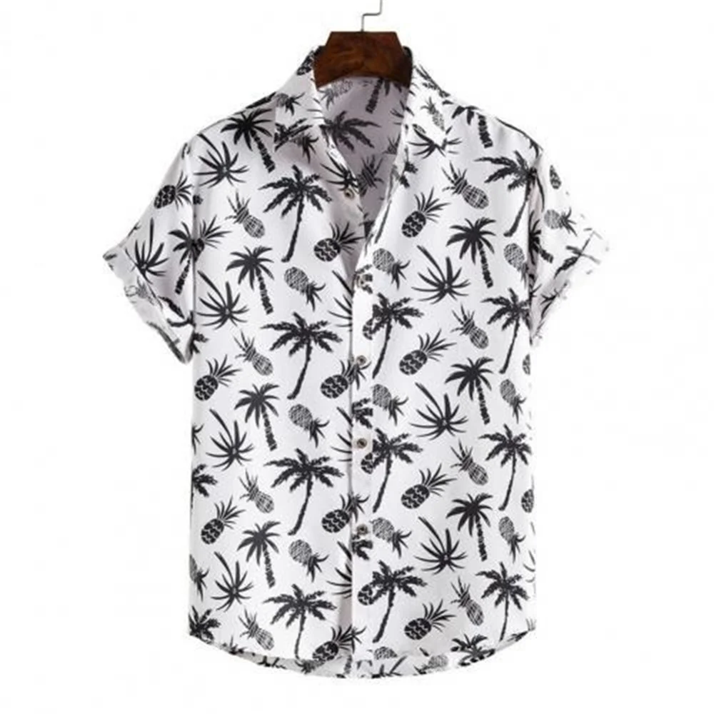 

2022 Hawaiian Shirt men 5xl loose shirts men Summer Fashion Palm Tree Printed Beach Wear top Single Breasted Cuban Collar Shirt