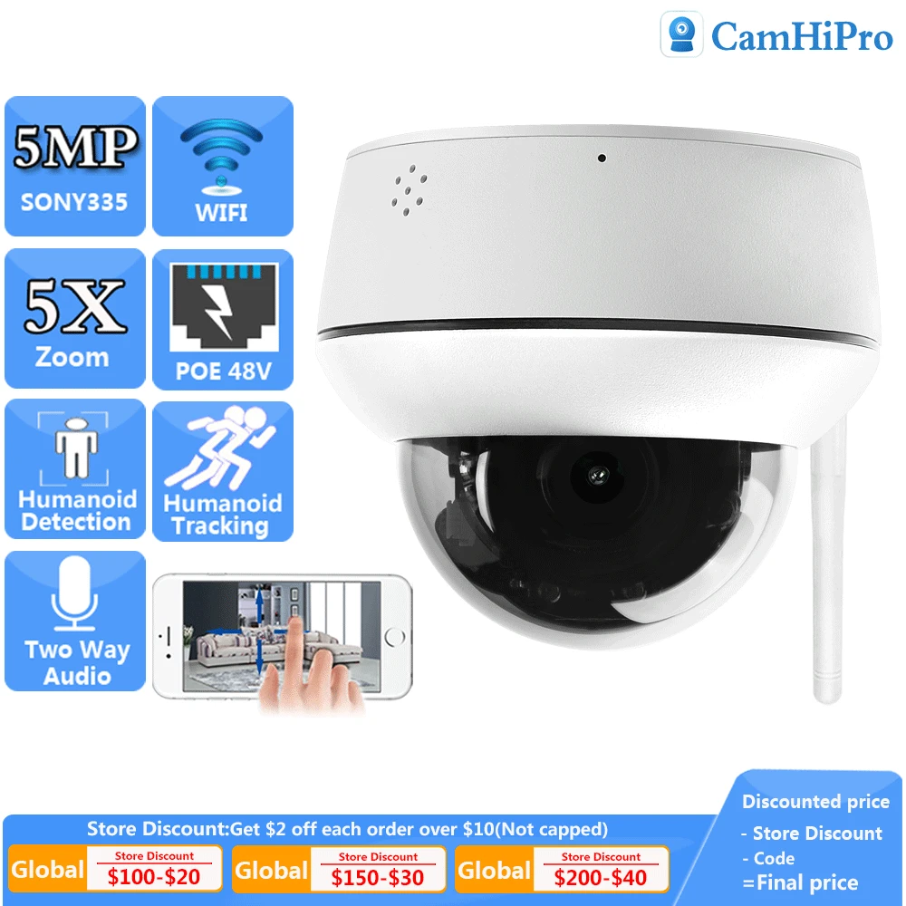 

Купольная IP-камера H265 Sonyimx, 335 дюйма, 5 МП, Wifi, PTZ, POE, 48 В