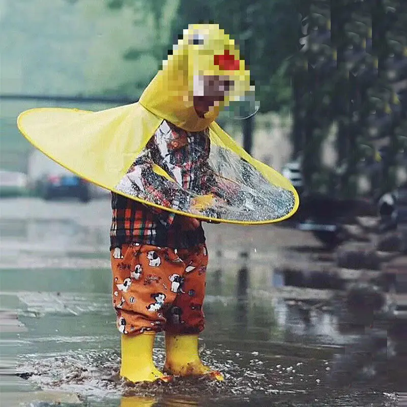 

Foldable Cartoon Duck Baby Raincoat UFO Style Creative Outdoor Raincoat