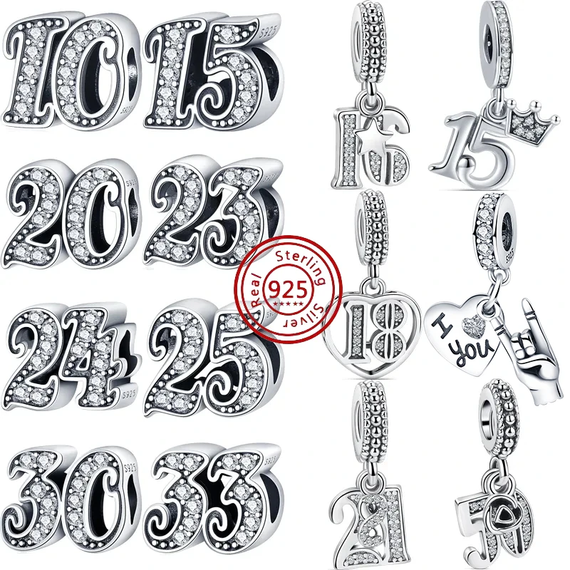 Подлинные женские серебряные подвески в форме сердца 15 16 18, универсальные блестящие бусины из циркония подходят для оригинальных браслетов Pandora, ювелирные изделия