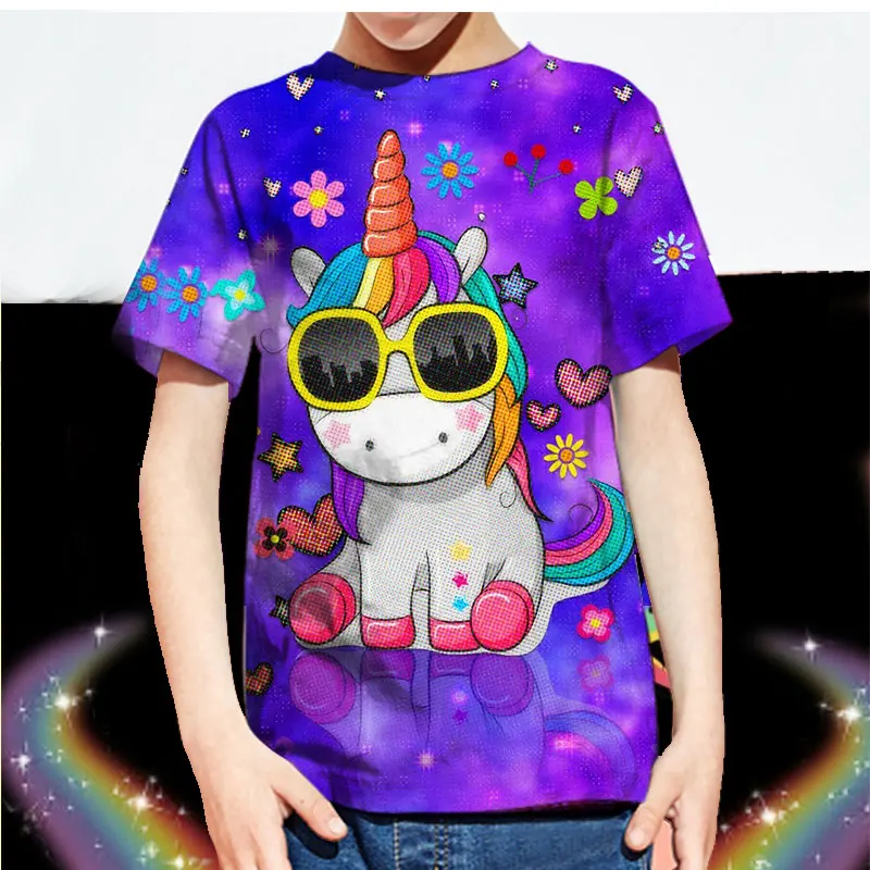 

2022 Summer Unicorn Boy Girls T-shirt Kids Cartoon T-shirt Polyester Top T-shirt Suitable For Cute Fashion Girls T-shirt 3-14T