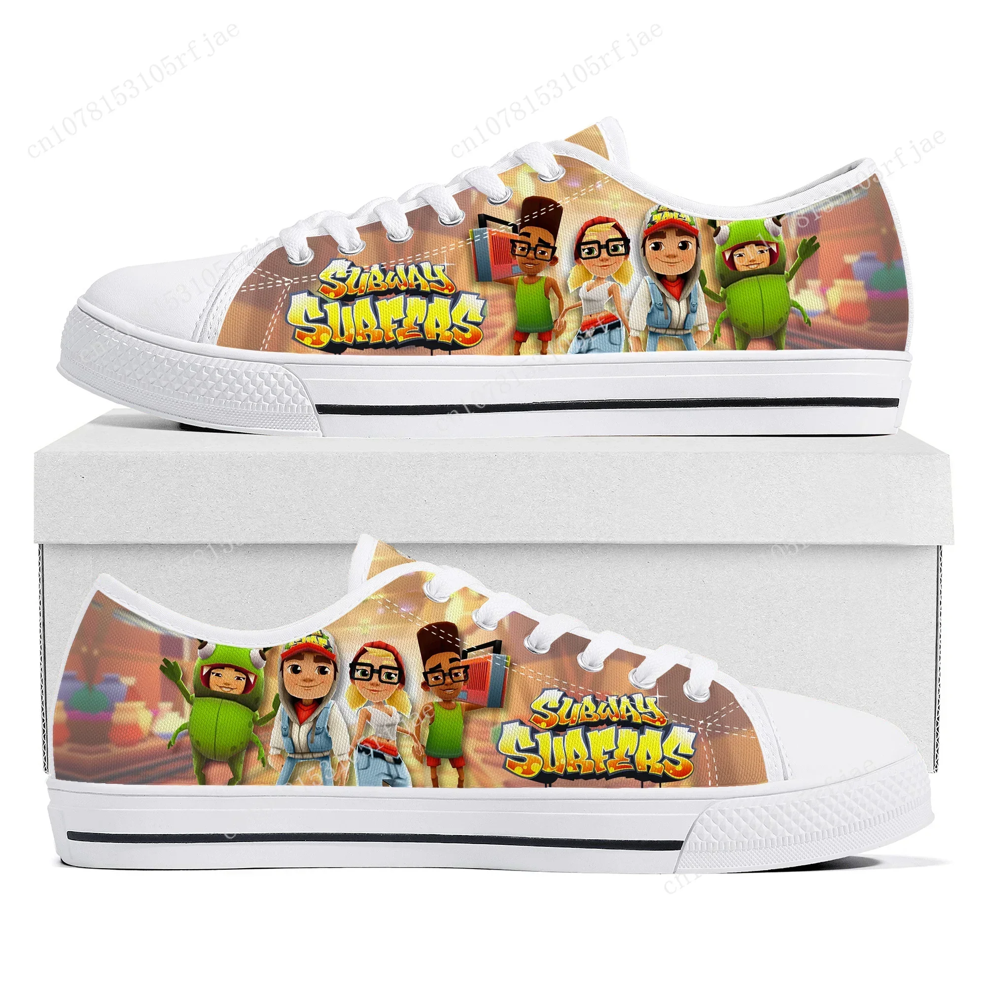 Фото Низкие кеды в стиле аниме и игр Subway Surfers для женщин, мужчин и подростков, парные кеды из канваса, обувь на заказ №2
