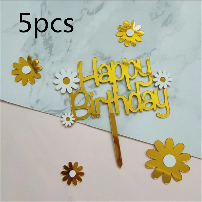 Акриловый Топпер для торта на день рождения с маленькой маргариткой розовое