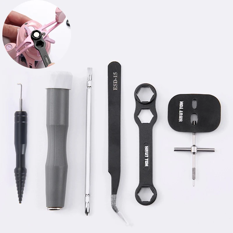 

4/5/6PCS Multifunctional Fishing Reel Bearing Pin Remover Maintenance Wrench Screwdriver Tweezers Tool Modified Water Drop Wheel