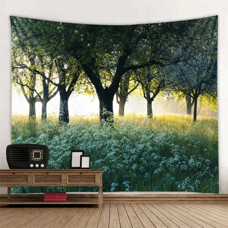 Гобелен с туманным лесом природный пейзаж украшение для комнаты одеяло