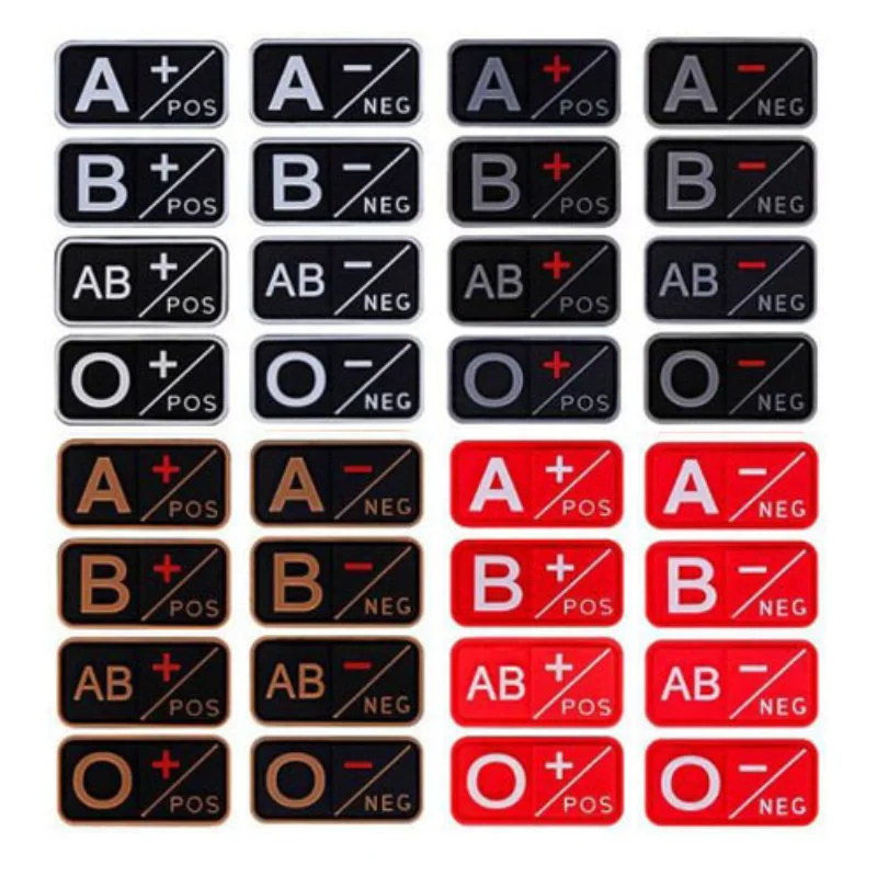 

PVC Blood Type Patches A B O POS NEG Blood Group Sticker Backpack Jacket Hook Loop Patch Morale Badge Clothing Patches Applique