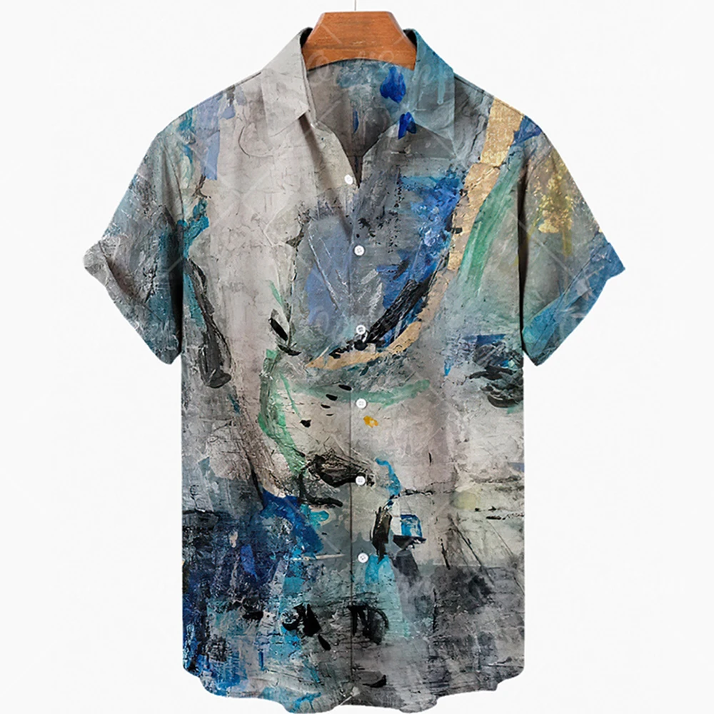 Mens Summer Hawaiian Beach Shirts 3D Printing Wind Luxury Designer Vintage Clothes Oversized Irregular Pattern Y2k Floral Punk
