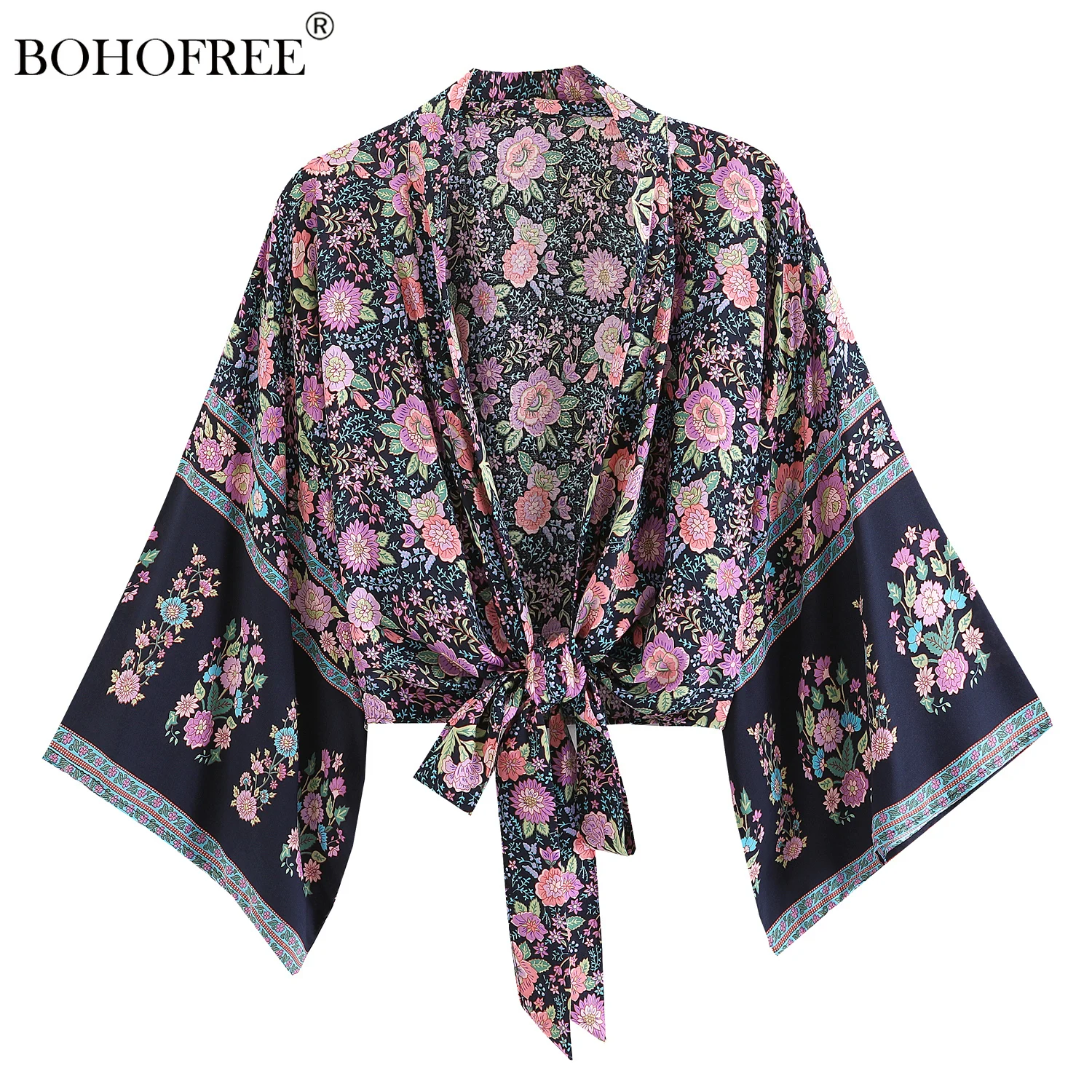 

Vintage Chic Women Rayon Cotton Floral Cover Ups Swimsuit Cover Up Mujer Holiday Vacation Short Kimono Robes Female Blusas