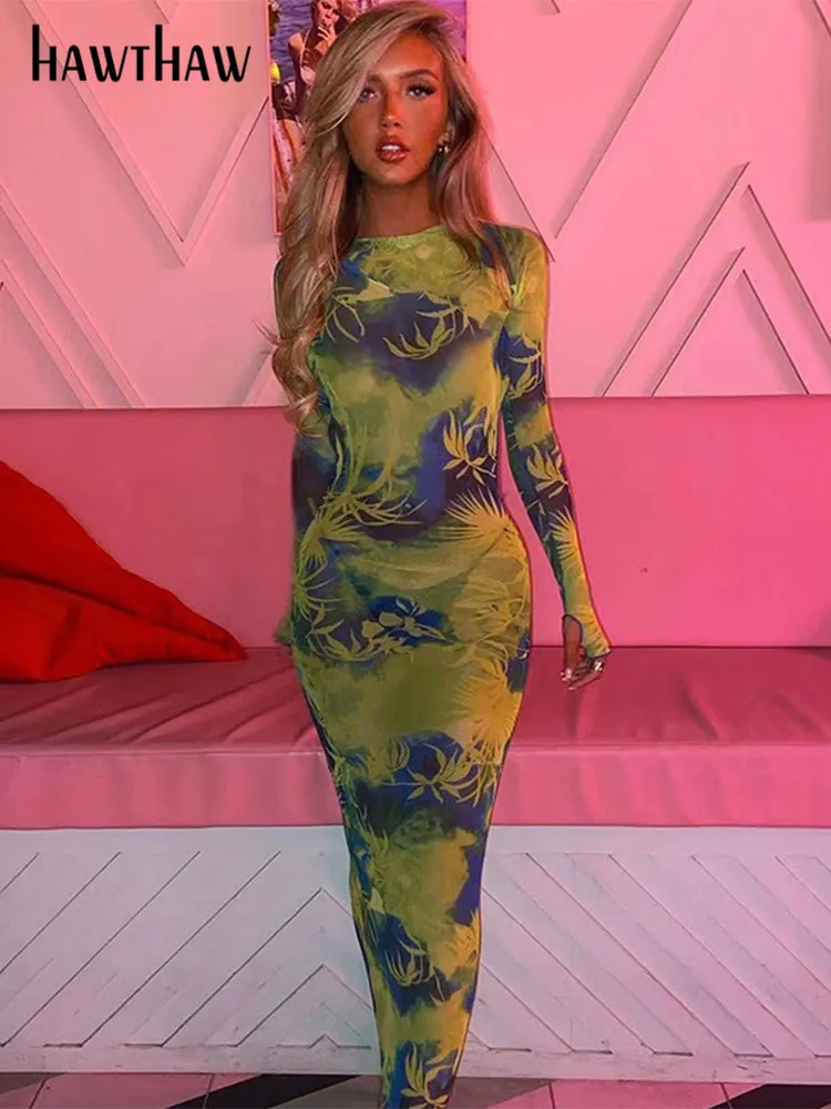 

Женское облегающее Сетчатое платье Hawthaw, длинное прозрачное уличное платье с длинным рукавом, осенняя одежда 2022, оптовая продажа товаров дл...