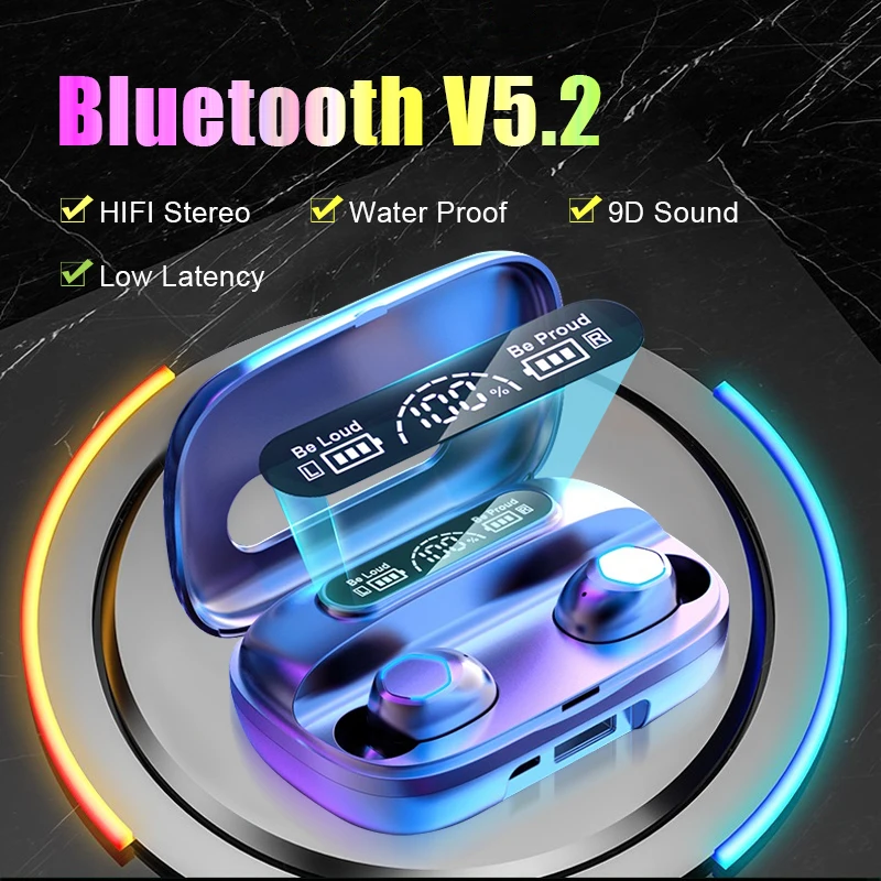TWS Bluetooth 5.2 Earphone Wireless Headphones In-Ear Earbuds Waterproof Stereo Sports Mini Headset HD Mic With Charging Box