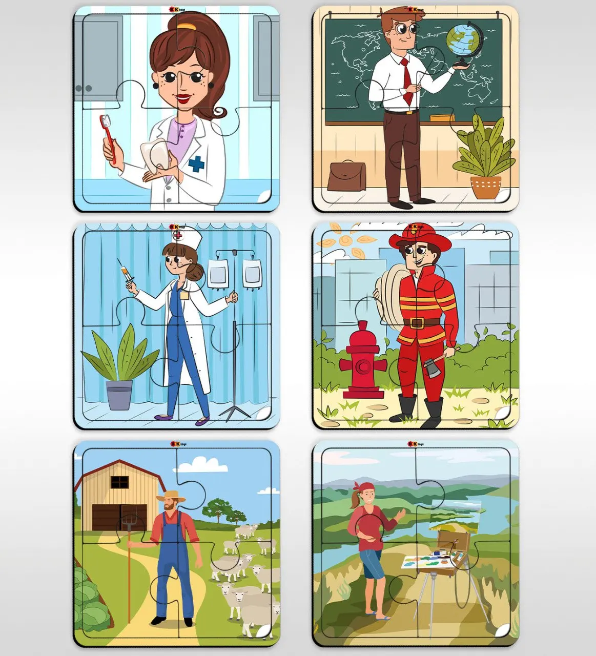 

BK Toys Children Educational-Tutorial For Wood 4 Piece Jigsaw Puzzle (6 Pcs)-Model 10