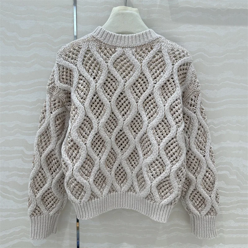 Женский свитер Новинка осени 2024 Модный Блестящий декоративный Топ с длинным