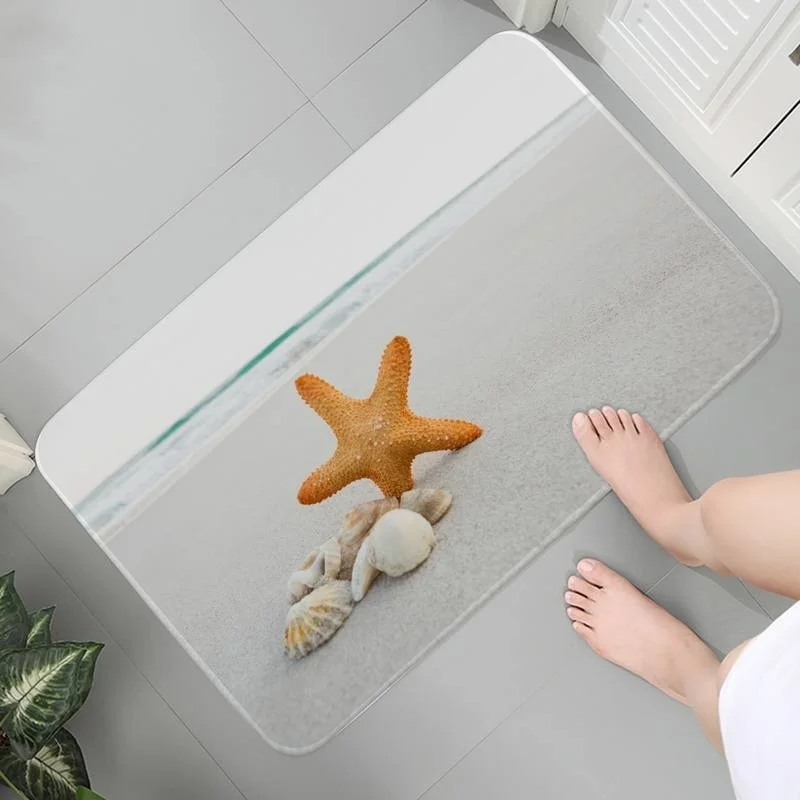 

Washable Indoor Living Rug Room Anti-slip Hallway Mats 3D Children Crawling Beach Starfish Seashell Sea Parlor Mat Area Rugs