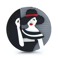 wulibaby acrylic lady badge brooches for women wear sun hat girl round brooch pins fashion jewelry gifts