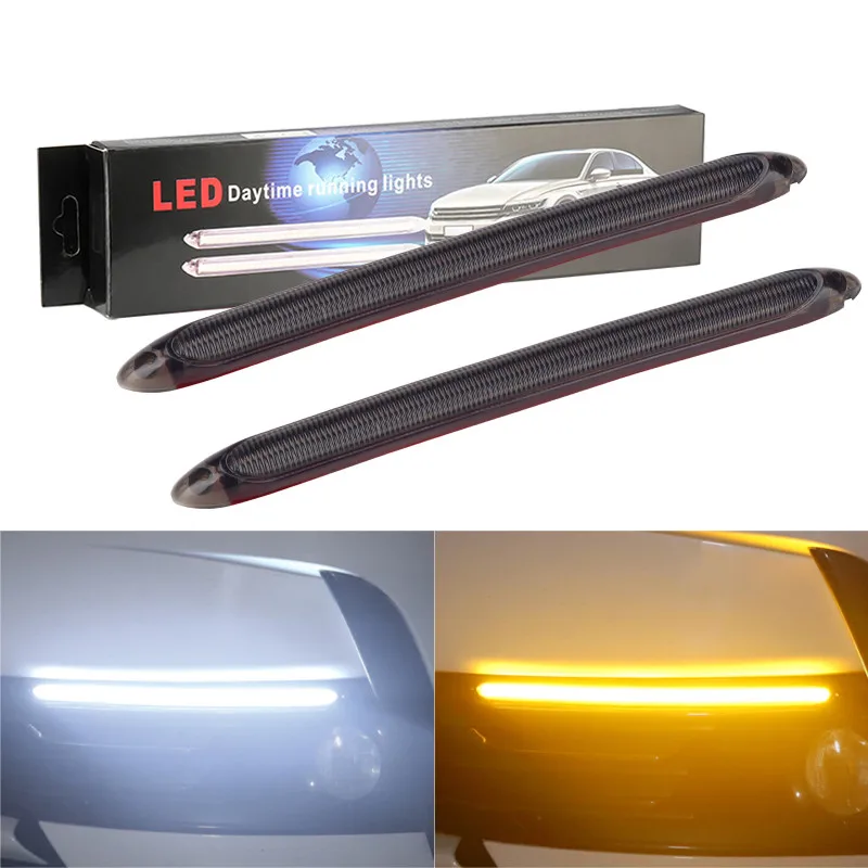 

Universal Car LED Daytime Running Light 12V Flowing Auto Headlight Strip Sequential Turn Signal Yellow DRL Bar White Waterproof