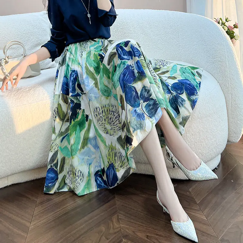 

Women 2022 Spring Summer Fashion High Waist Big Swing Skirts Female High Waist A-line Skirts Ladies Loose Printed Skirts L11