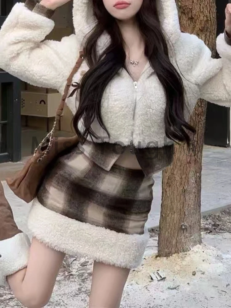 Зимние японские милые кавайные теплые комплекты из двух предметов женское милое