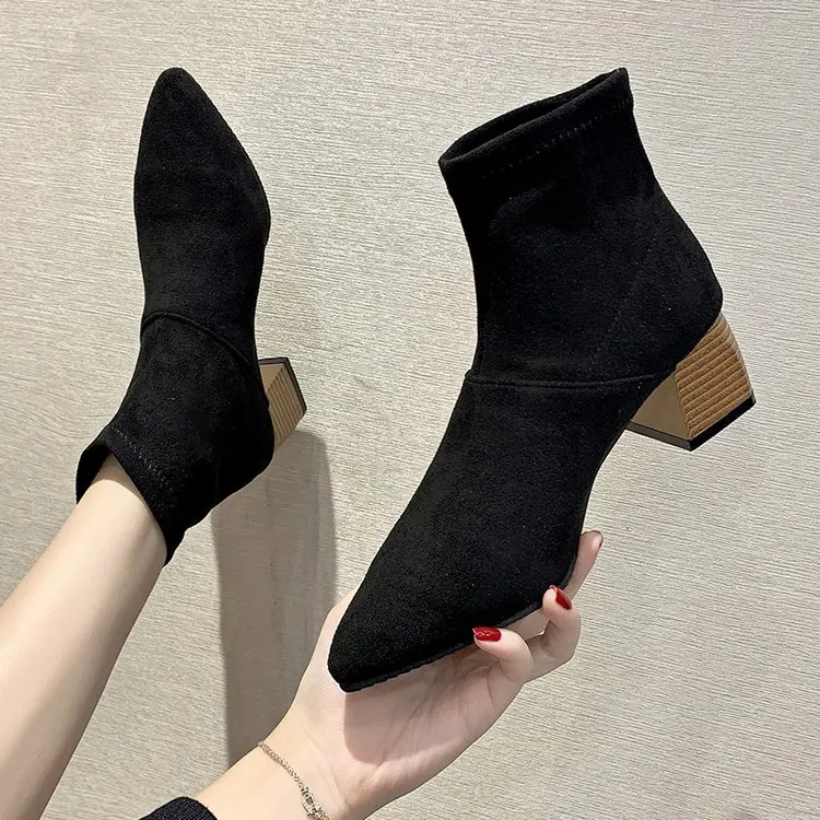 Net Red Hot Style Pointed Toe Short Boots Women's Autumn 2022 New Low-heel Stiletto Elastic Thin Boots Children's Short Boots