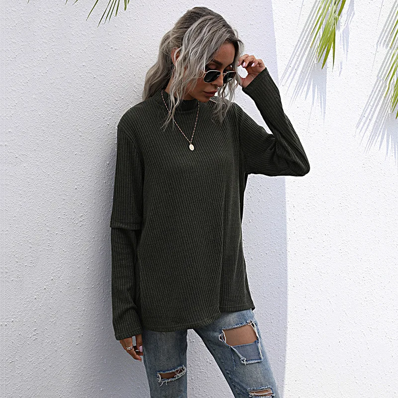 

High Sales Casual New Solid Color Half Turtleneck Bottoming Shirt Women's Autumn/ Winter T-shirts Western-style Warm Loose Tops