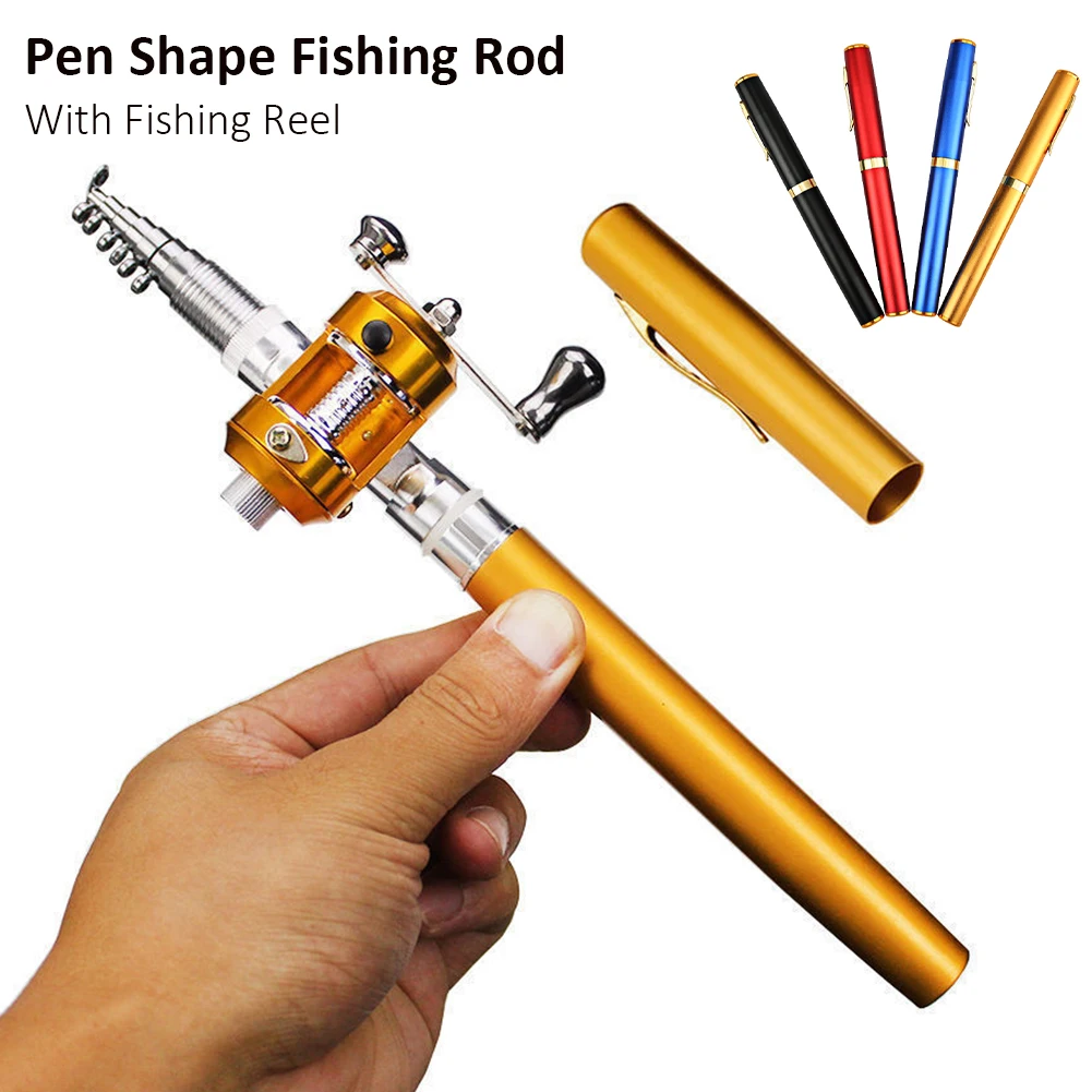 

20cm Portable Pocket Telescopic Mini Fishing Pole Pen Shape Folded Fishing Rod with Reel Wheel Fishing Rod