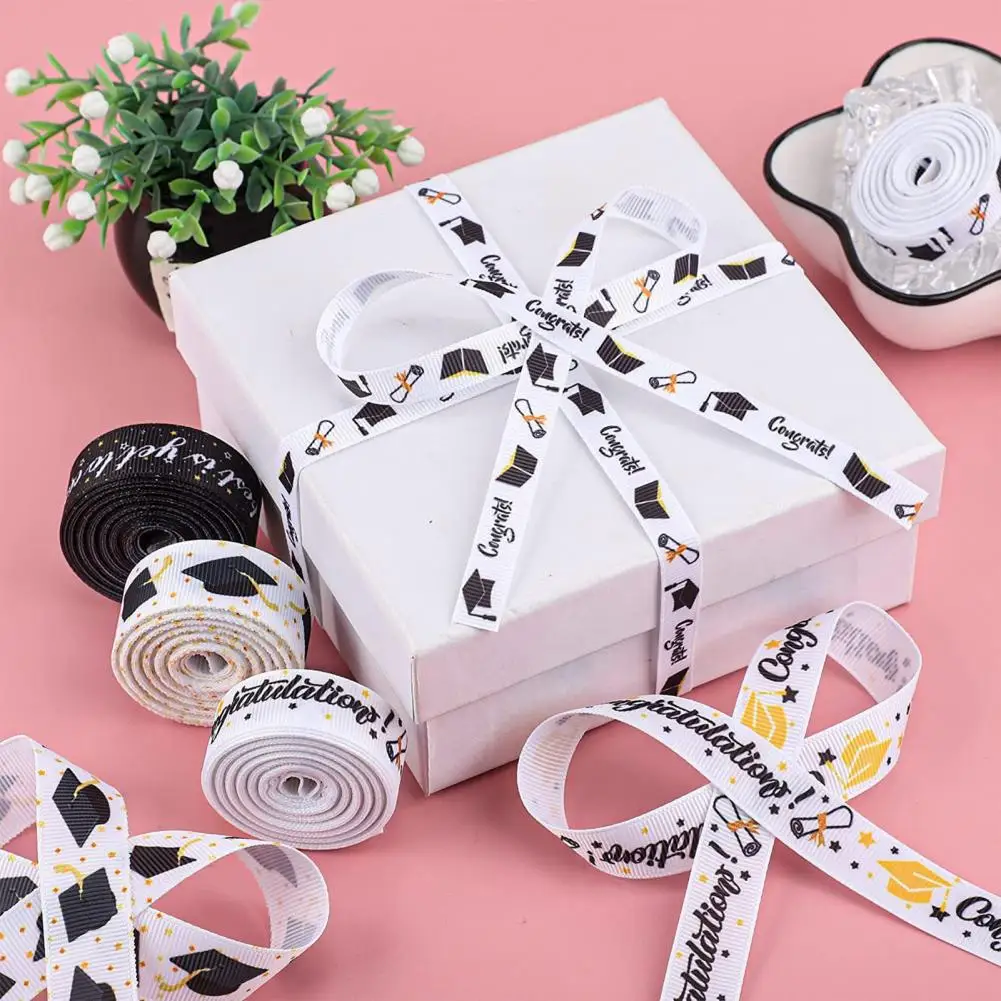 

DIY Ribbon 6 Roll Attractive Anti-fade Easy to Cut 5 Yards Graduation Pattern Wrapping Webbing Ribbon Festival Decor