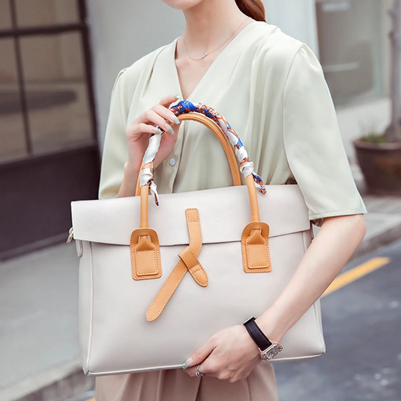 2022 Fashion Leather Briefcase Women Handbags Commute Portable 14”Laptop Bag Business Large Capacity Ol Shoulder Crossbody Bags