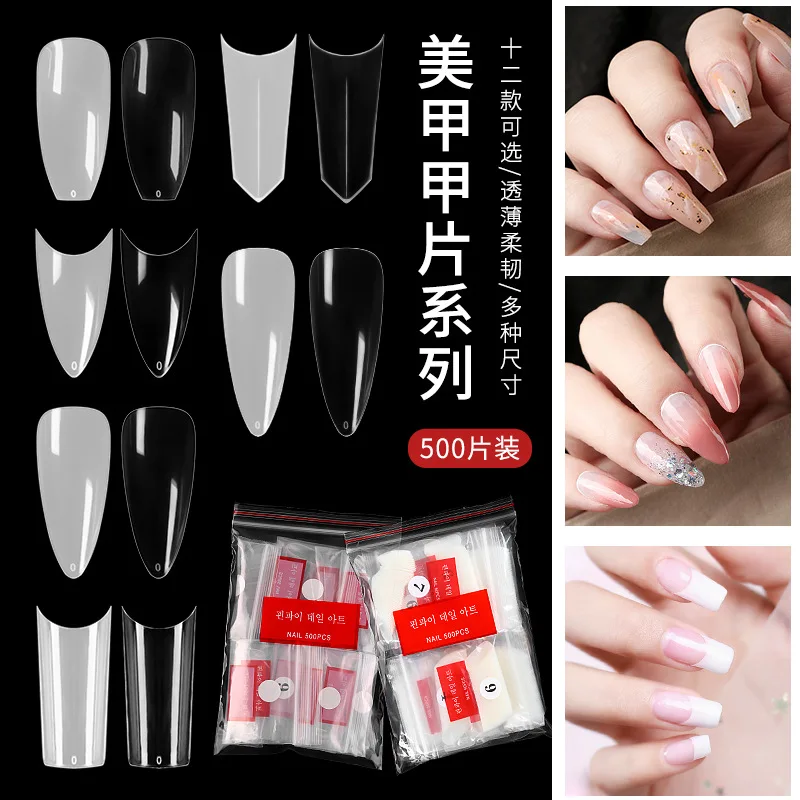 

500 Manicure Patches, Bagged French Pointed Nails, Fully Applied and Semi Applied Ballet Nails, Fake Nail Patches Pack of 3