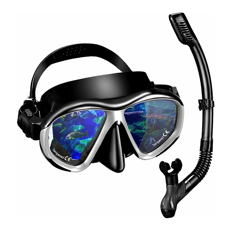 

ELOS-Diving Mask With Anti-Fog Tempered Glass, Anti-Leak Dry Snorkel Mask, Easy Breathing And Adjustable Snorkeling Gear