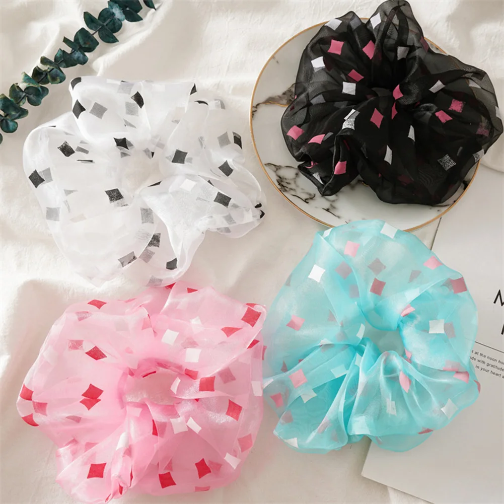 

Women's Hair Scrunchie Organza Scrunchies Elastic Hair Ropes Square Ponytail Holder Rubber Bands Girls Hair Bands Accessories