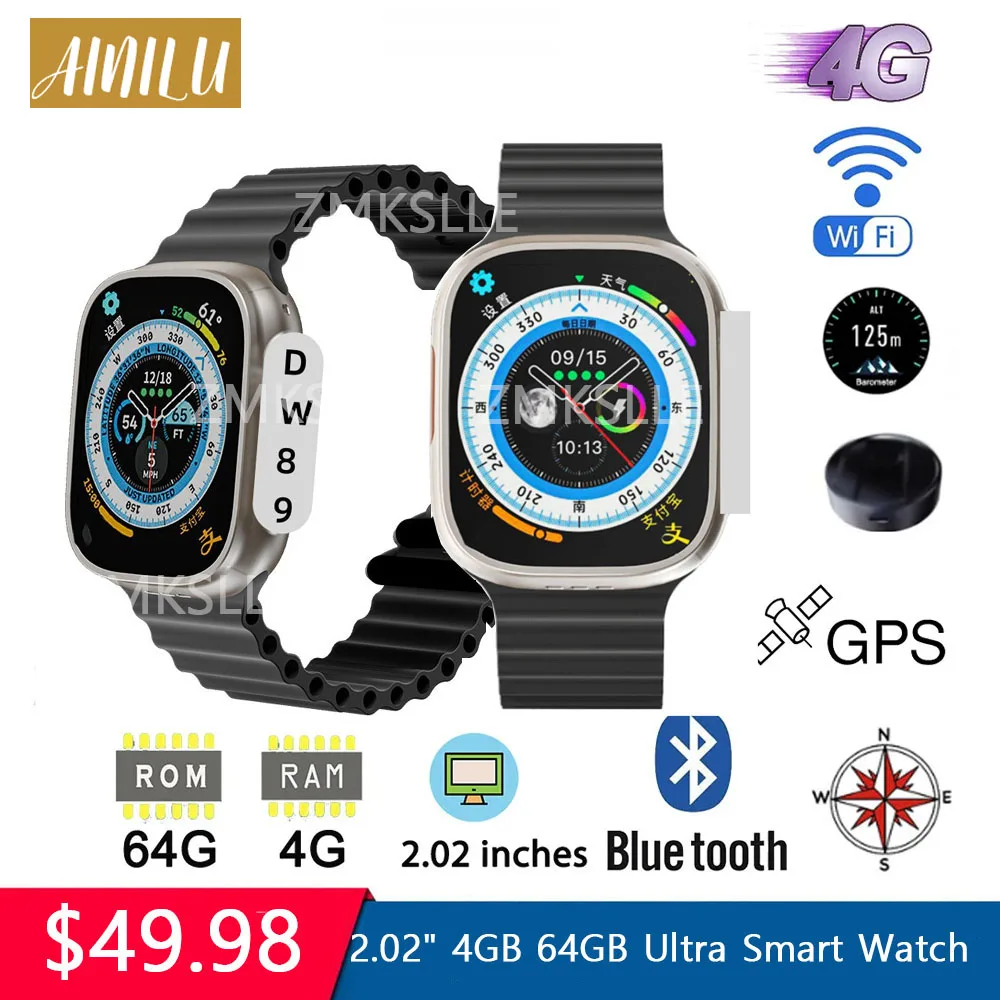 

2023 New 4G Smart Watch for Men DW88 DW89 Rear Camera WiFi GPS SIM Card 4G Cellular Network Android 64GB+4GB Smartwatch Ultra 8