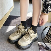 ladies plus velvet platform shoes autumn and winter new ladies color matching round toe lace up warm casual sports shoes