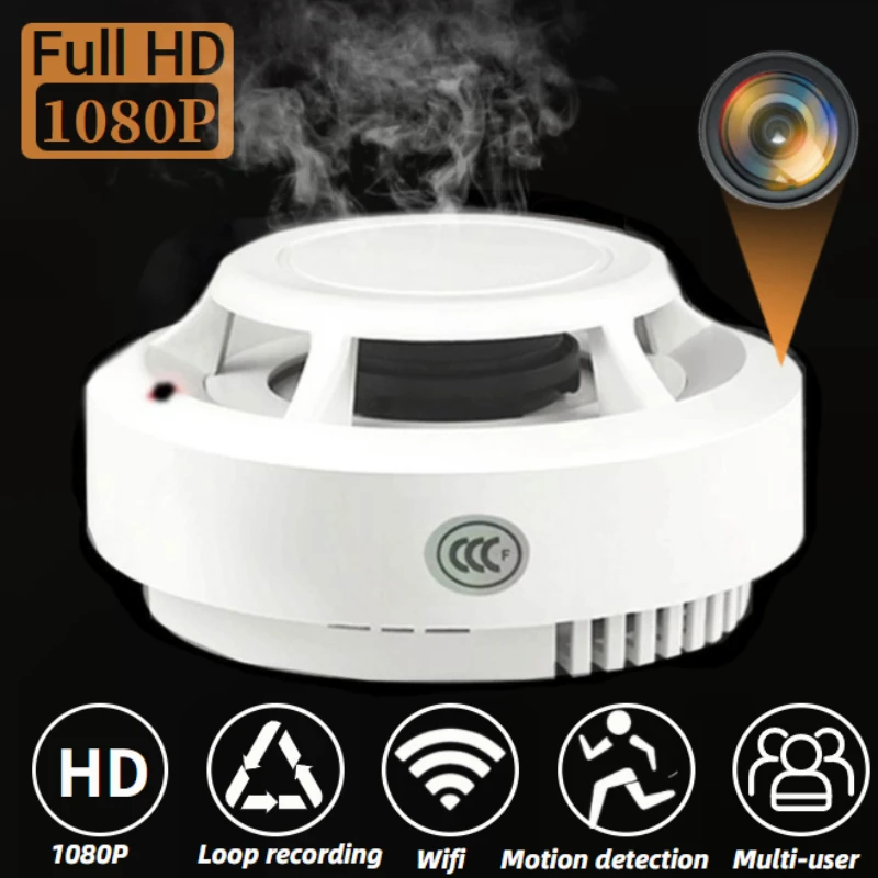 

Smoke Alarm Cam 1080P HD Mini Camera Wifi IP Smoke Detector Camera Motion Detection Wireless Home Security Monitoring Portable