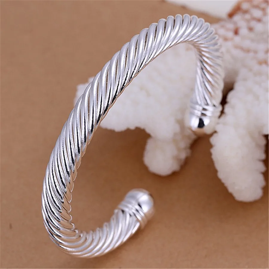 

925 Sterling Silver Wide Hemp Rope Cuff Bangle Bracelet For Women Luxury Engagement Fashion Charm Jewelry Christmas TIEEYINY
