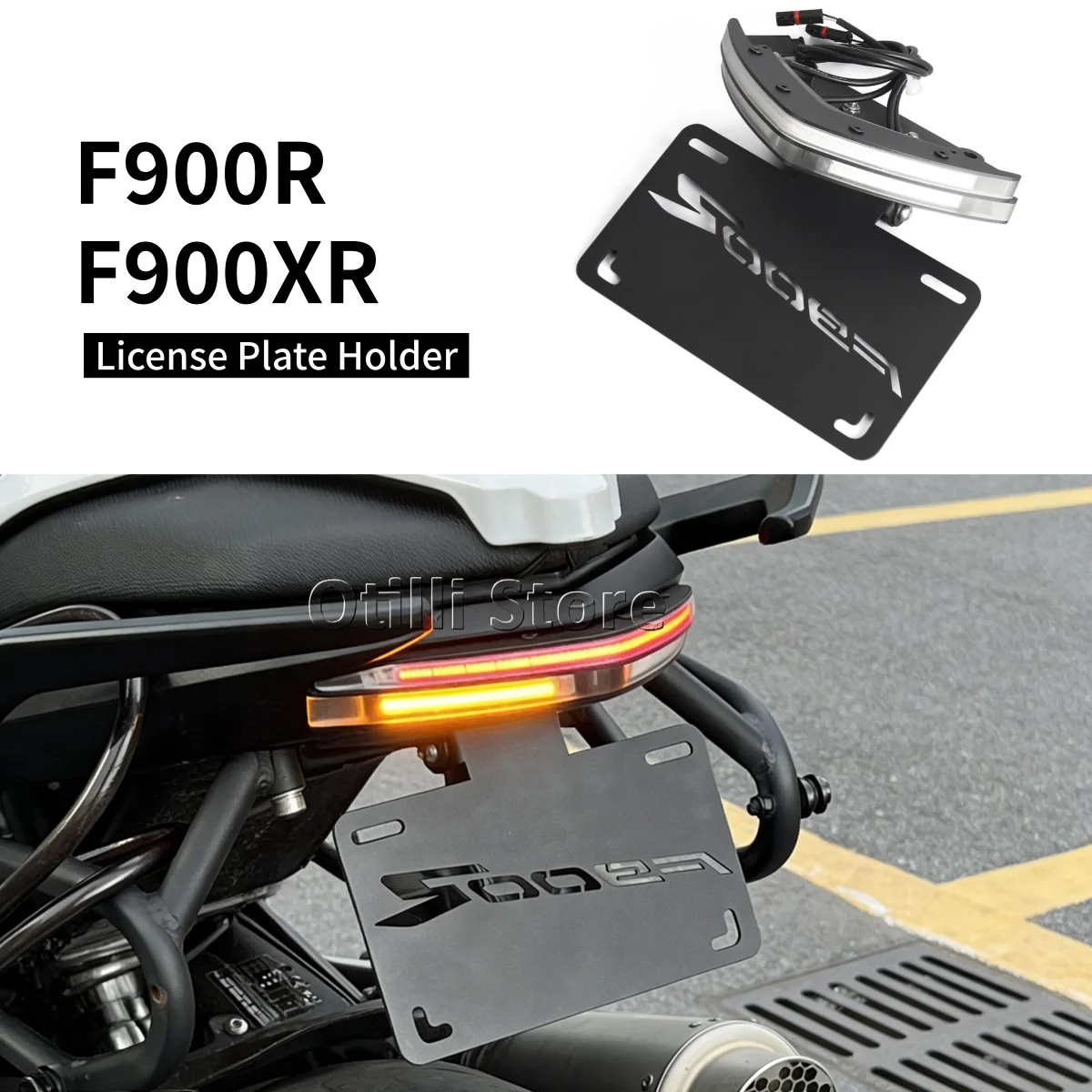 Фото Для мотоциклов BMW F900R F900XR F 900 R F900 XR 2020-2024: Держатель номерного знака со встроенными светодиодными поворотниками и комплектом для уменьшения длины хвостовой части мотоцикла №1
