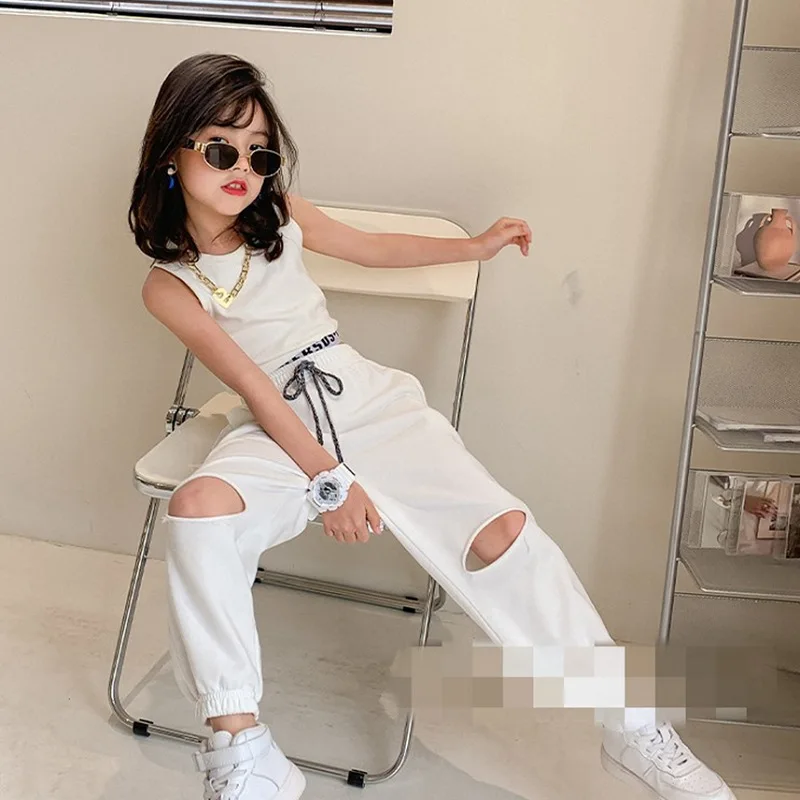 

2022 Summer Clothes Set for Children Crop Top and Long Pants 2 Pcs Sets Kids Girl Casual Kid Clothing Fashion Style
