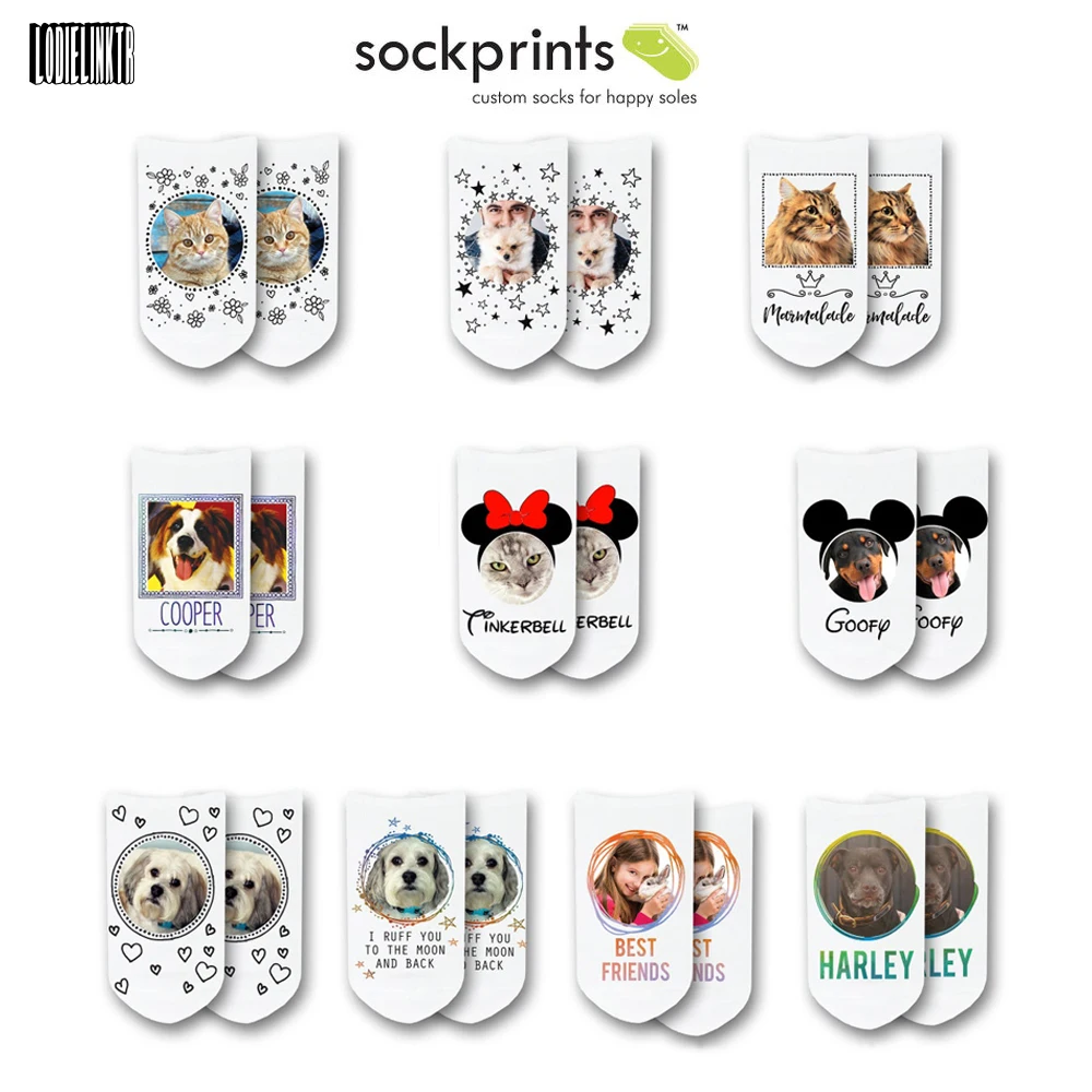 Custom Pet Photo Socks For Pet Lovers Personalized Funny Boat Socks Dog Cat Lover Gifts Cotton Casual Happy Ankle Socks Women