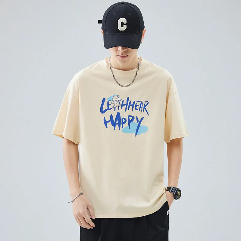 

Свободные футболки с принтом и круглым вырезом для мужчин, модные футболки в Корейском стиле для лета, 2023