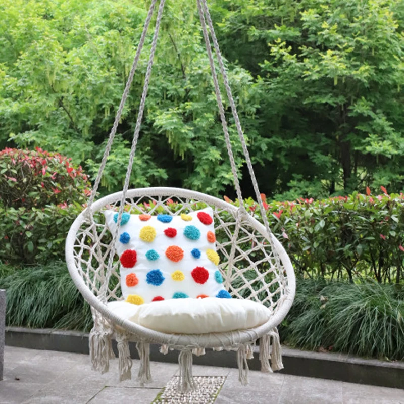 

Outdoor Patio Garden Hammocks Hanging Hammock Swing Cotton Rope Chair Non-Iron Stand Indoor Camping Outdoor Furniture