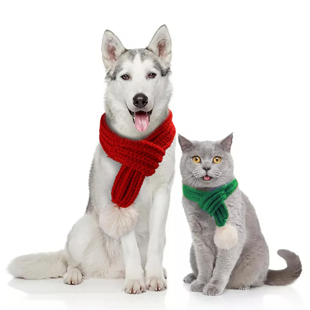 

Christmas Pet knitting Scarf Creative Teddy Kitten Dog Bow-knot Adjustable Collar Accessorie Cats Supplies Cute Holidays Pro