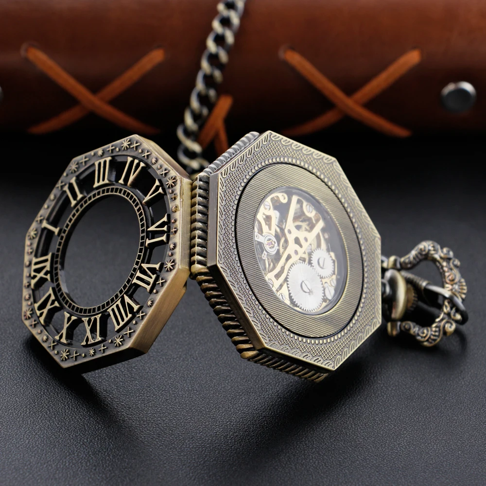 Hollow Irregular Pocket Watch Mechanical Men's and Women's Hand Style Steam Punk Necklace Fob Watch Chain Arabic Digital Clock