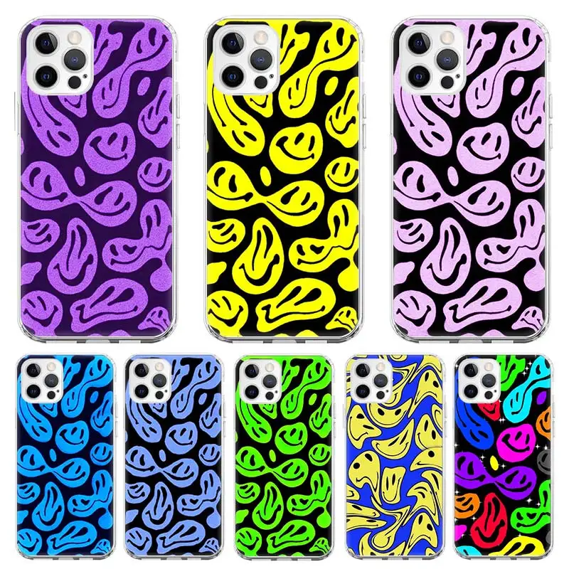 

Silicone Case Coque For iPhone 13 Pro Max 11 12 Pro XS MAX X XR 7 8 6 6S Plus SE 2020 Blue Smiley Faces Back Cover Funda