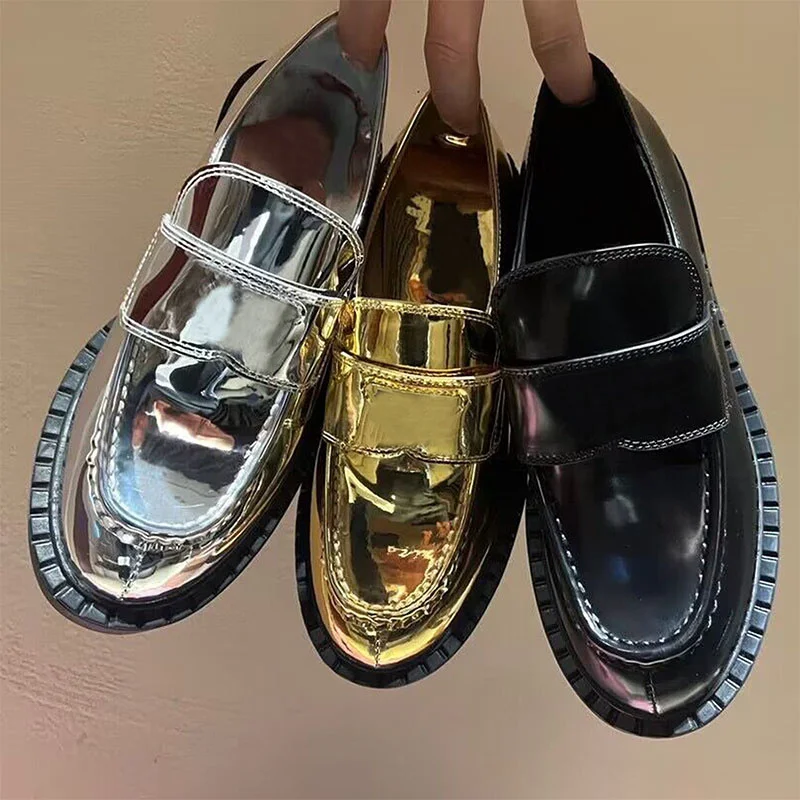 

Женские лоферы из натуральной кожи на толстой подошве, новые брендовые туфли в британском стиле ретро, Женская Офисная обувь с закрытым круглым носком, 2023