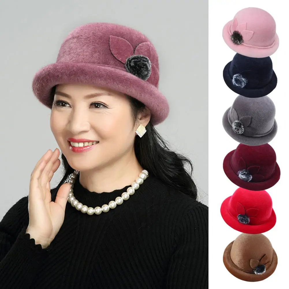 

Autumn Winter Wool Hats Ladies Dome Hat Vintage Elegant Fedoras Cap With Flower Sun Hat Casual Basin Hat Bowler Hat Version